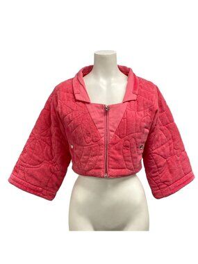 Chanel Jacket S Pink Pile Zip Up Short Length Cotton 34